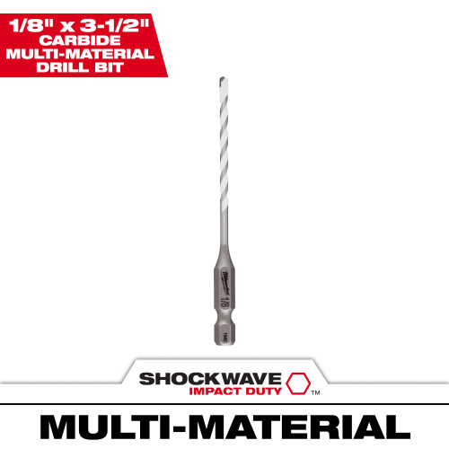 Milwaukee 48-20-8880 SHOCKWAVE 1/8 Inch x 3-1/2 Inch Carbide Multi-Material Drill Bit
