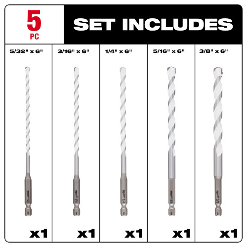 Milwaukee 48-20-8898 5pc SHOCKWAVE Carbide Multi-Material Drill Bit Set