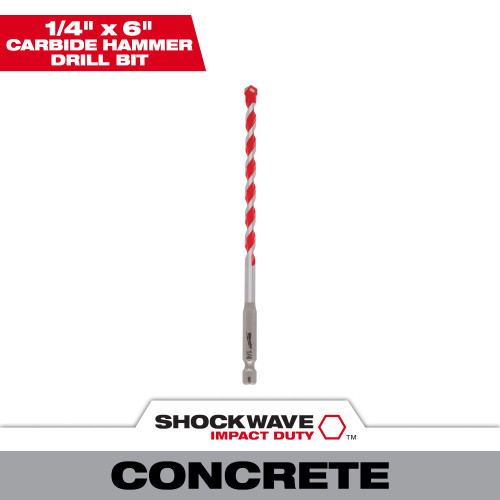 Milwaukee 48-20-9011 SHOCKWAVE 1/4-inch x 4-inch x 6-inch Carbide Hammer Drill Bit