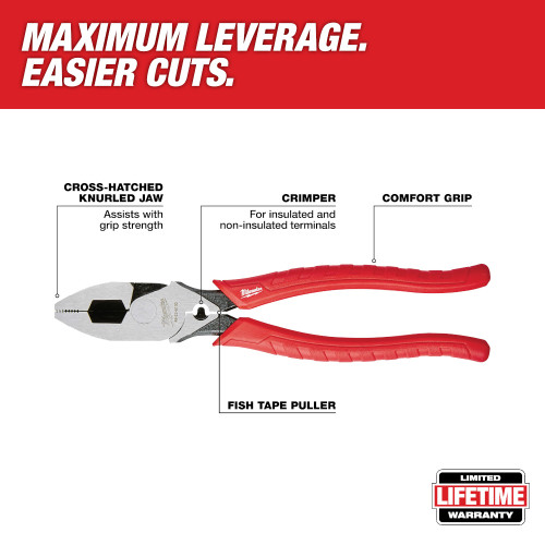 Milwaukee 48-22-6100 9-inch Comfort Grip High Leverage Lineman foots Pliers with Crimper