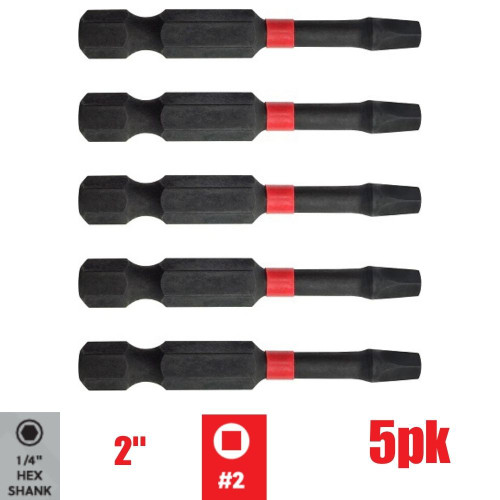 Truwerx 51032 #2 Square x 2-Inch Impact Driver Bit - 5pk
