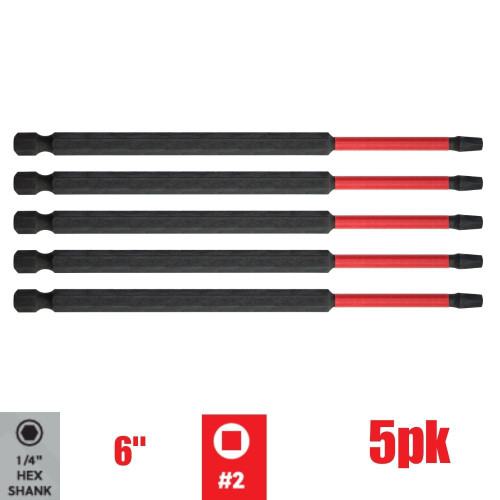 Truwerx 51034 #2 Square x 6-Inch Impact Driver Bit - 5pk