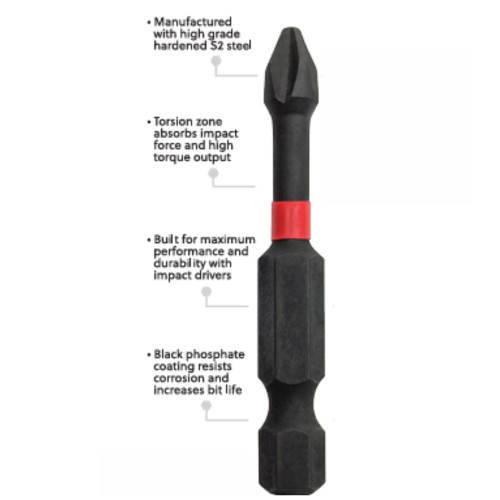 Truwerx 51024 #2 Phillips x 6-Inch Impact Driver Bit - 5pk