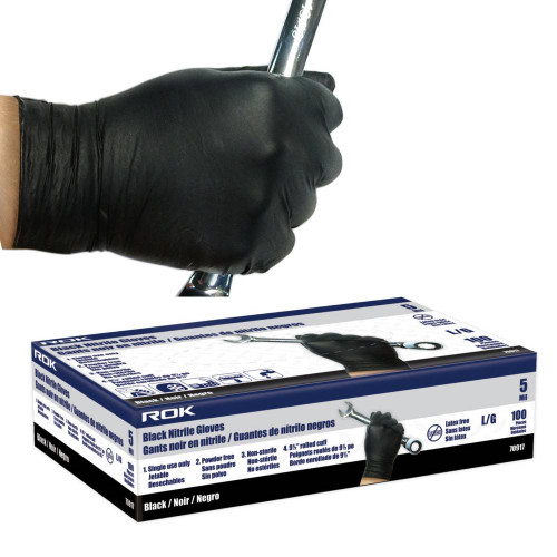 ROK 70917 100 pack 5 Mil Disposable Nitrile Gloves - Large