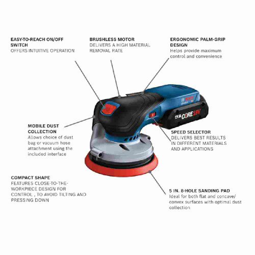 Bosch GEX18V-5N 18V 5 inch Cordless Brushless Random Orbit Sander (Tool Only)