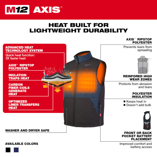 Milwaukee 305B-212X M12 Heated AXIS Black Vest Kit - 2X Large