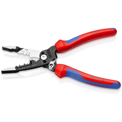 Knipex 13728SBA 8 inch 10-20 AWG Forged Comfort Wire Stripper showing with jaws open
