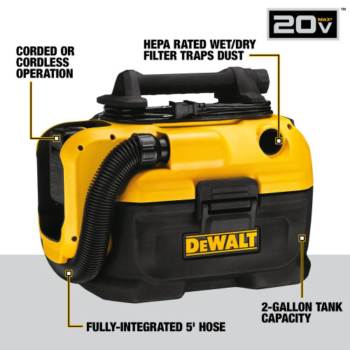 DeWalt DCV581H 20V MAX Cordless/Corded 2 Gallon Wet-Dry Vacuum (Tool Only)
