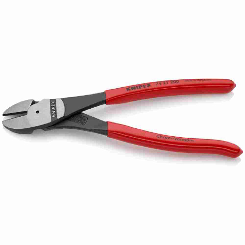Knipex 7421200SBA 8 inch High Leverage Angled Head Diagonal Cutters showing with open jaws