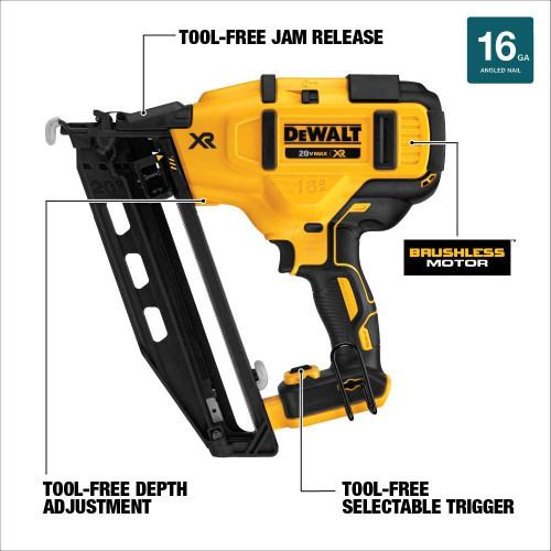 DeWalt DCN660B 20V MAX XR 16 Gauge Cordless Angled Finish Nailer (Tool Only)
