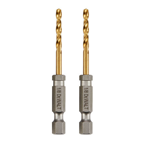 DeWalt 1/8 Inch Impact Ready Titanium Nitride Coated Drill Bits - 2pk