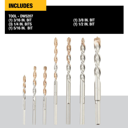 DeWalt DW5207 7pc Premium Percussion Carbide Tip Hammer Drill Bit Set