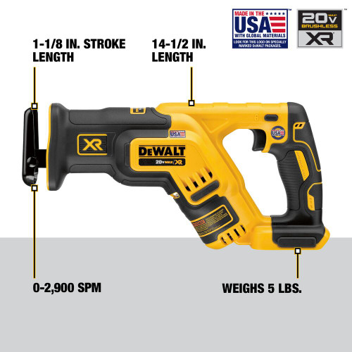 DeWalt DCS367B 20V MAX XR Brushless Compact Reciprocating Saw (Tool Only)