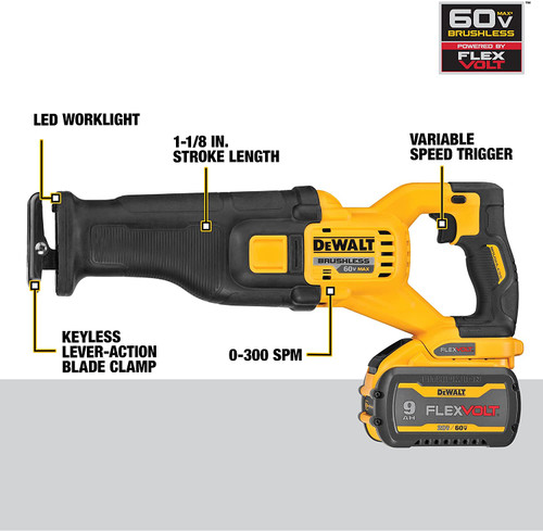 DeWalt DCS389X1 FLEXVOLT 60V MAX Brushless Cordless Reciprocating Saw Kit