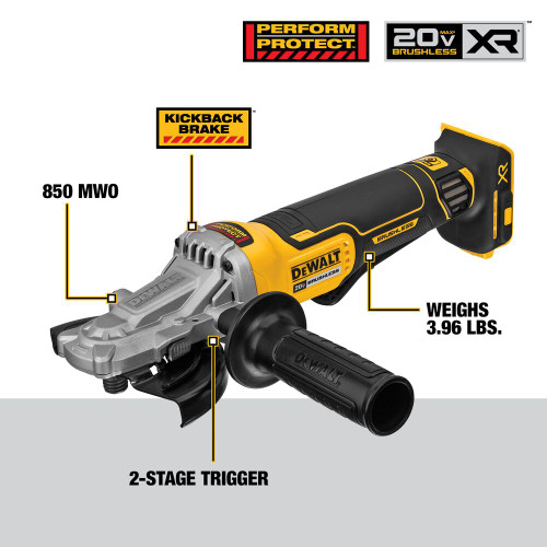 DeWalt DCG413FB 20V MAX XR 5 inch Flathead Paddle Switch Small Angle Grinder with Kickback Brake (Tool Only)