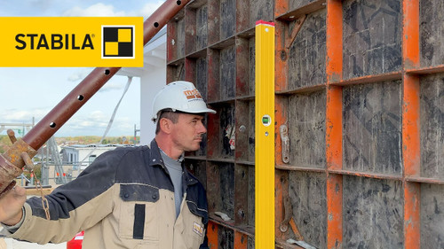 Stabila 48380 3pc Type 96M Heavy-Duty Magnetic Level Set showing in use levelling a steel structure