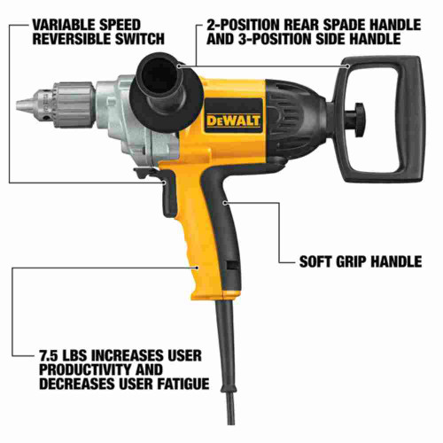 DeWalt DW130V 9 Amp 1/2 inch Spade Handle Drill showing features of the mixing drill