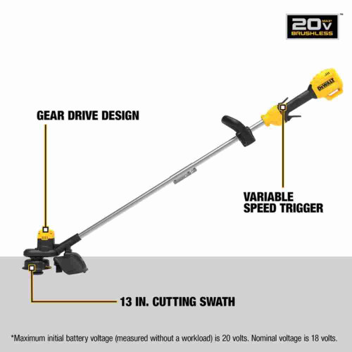 DeWalt DCKO215M1 20V MAX XR 2-Tool Cordless Brushless 13 inch String Trimmer  and Blower Combo Kit showing the features of the string trimmer