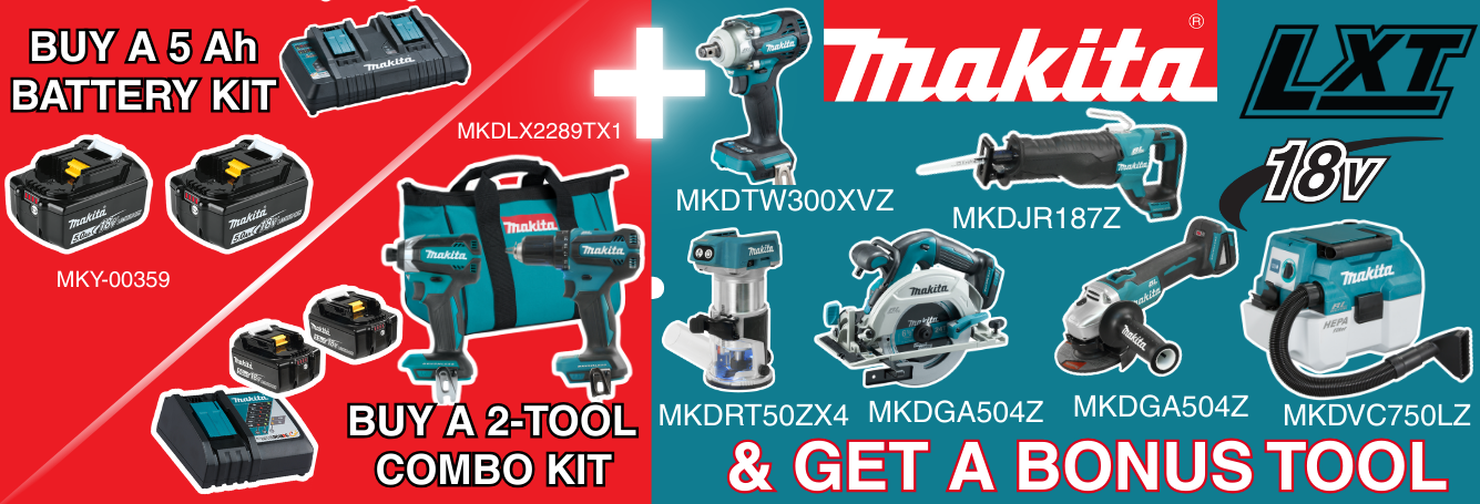 Makita 18V LXT 2-Tool Combo Kit or 18V 5 Ah Battery Kit & Bonus Tool