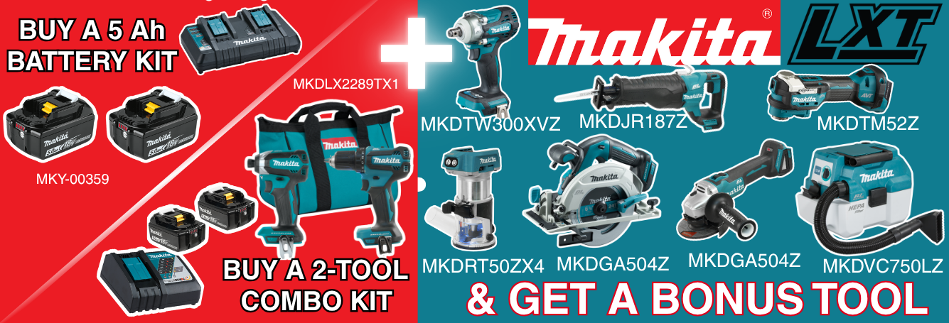 Makita 18V LXT 2-Tool Combo Kit or 18V 5 Ah Battery Kit & Bonus Tool