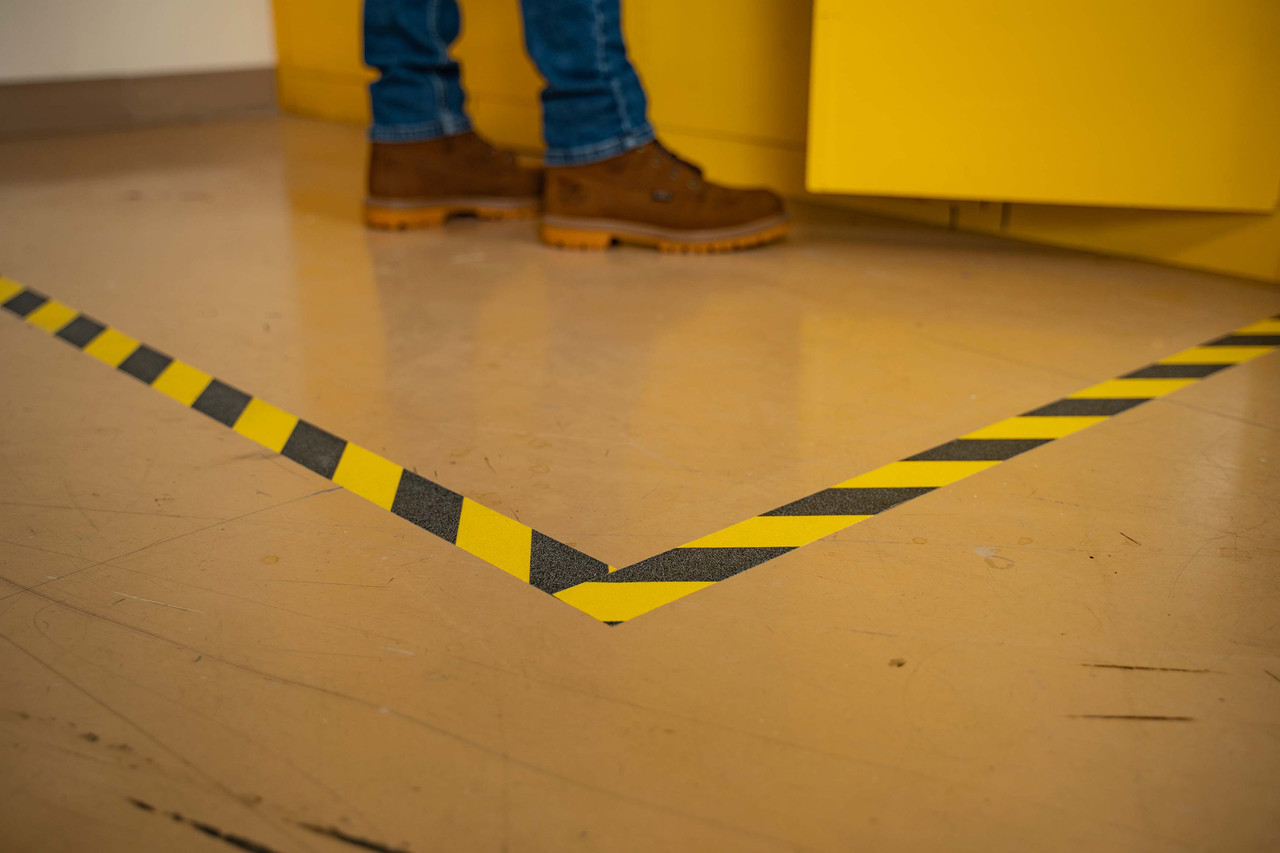 4 Yellow Tape with Blue Center Line - 100' Roll - Safety Floor Tape