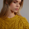 Women's Aran Cabled Sweater - Yellow, Collar Detail