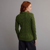 Women's Aran Cabled Sweater - Meadow Green, Back Detail