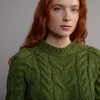Women's Aran Cabled Sweater - Meadow Green, Collar Detail