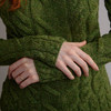 Women's Aran Cabled Sweater - Meadow Green, Sleeve & Cuff Detail