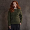 Women's Honeycomb & Chevron Handknit Aran Sweater - Army Green