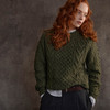 Women's Honeycomb & Chevron Handknit Aran Sweater - Army Green