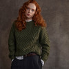 Women's Honeycomb & Chevron Handknit Aran Sweater - Army Green