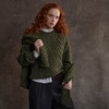 Women's Honeycomb & Chevron Handknit Aran Sweater - Army Green
