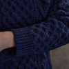 Women's Honeycomb & Chevron Handknit Aran Sweater - Navy, Cuff & Sleeve