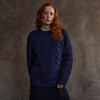 Women's Honeycomb & Chevron Handknit Aran Sweater - Navy