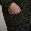 Women's Aran Boyfriend Cardigan - Army Green, Pocket Detail