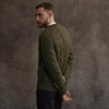 Men's Honeycomb & Chevron Handknit Aran Sweater - Green, Back Detail