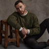 Men's Honeycomb & Chevron Handknit Aran Sweater - Green