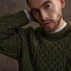 Men's Honeycomb & Chevron Handknit Aran Sweater - Green, Collar