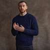 Men's Honeycomb & Chevron Handknit Aran Sweater - Navy