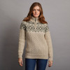 Women's Fair Isle Half Zip Aran Sweater - Oatmeal & Green