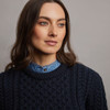 Women's Traditional Aran Crew Neck Sweater - Blackwatch, Collar Detail
