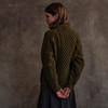 Women's Honeycomb Handknit Crew Neck Sweater - Moss Green, Back Detail
