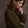 Women's Honeycomb Handknit Crew Neck Sweater - Moss Green, Shoulder