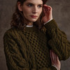 Women's Honeycomb Handknit Crew Neck Sweater - Moss Green, Collar
