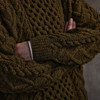 Women's Honeycomb Handknit Crew Neck Sweater - Moss Green, Sleeve