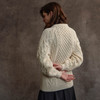 Women's Honeycomb Handknit Crew Neck Sweater - Natural White, Back Detail