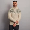 Men's Aran Fair Isle Half Zip Sweater - Oatmeal & Green