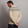 Men's Aran Fair Isle Half Zip Sweater - Oatmeal & Green, Back Detail