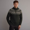 Men's Aran Fair Isle Half Zip Sweater - Green & Oatmeal
